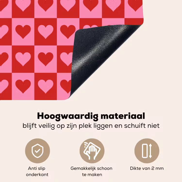 Rood - Roze - Schaakbord - Valentijn Inductie beschemer met haakjes klein -ky-onderkant-nl