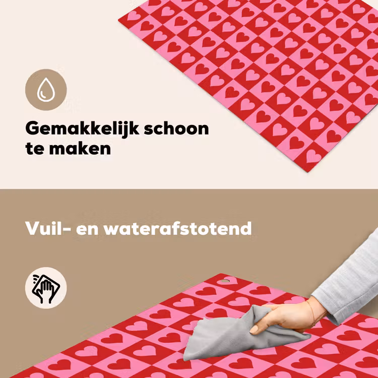 Rood - Roze - Schaakbord - Valentijn Inductie beschemer met haakjes klein -ky-schoon-nl