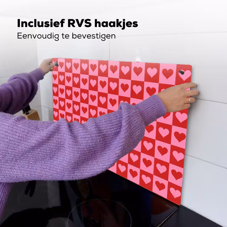 Rood - Roze - Schaakbord - Valentijn Inductie beschemer met haakjes klein -ky-ophangen-nl