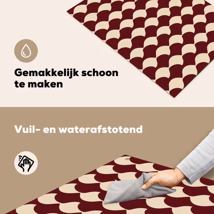 Rood - Tegelpatroon - Crème Inductie beschemer met haakjes klein 777 -ky-schoon-nl