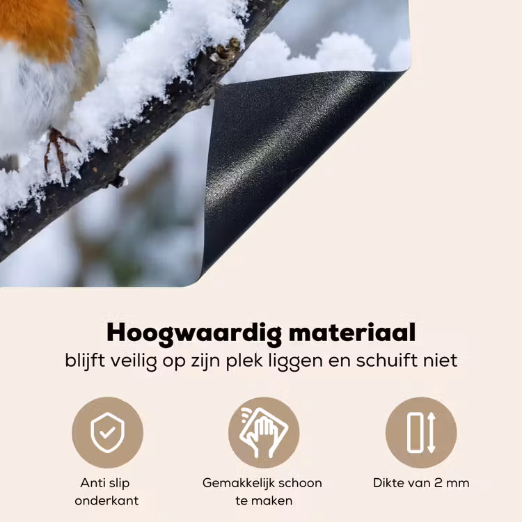 Roodborstje - Tak - Sneeuw - Winter - Levendig Inductie beschemer met haakjes klein -ky-onderkant-nl