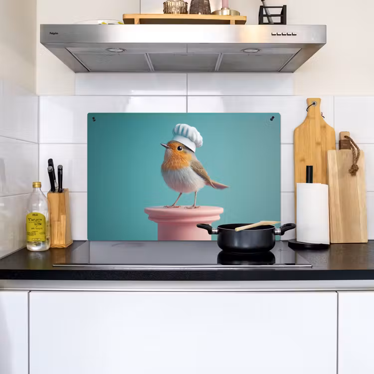 Roodborstje - Vogel - Koksmuts - Sokkel Inductie beschemer met haakjes klein -sfeer2