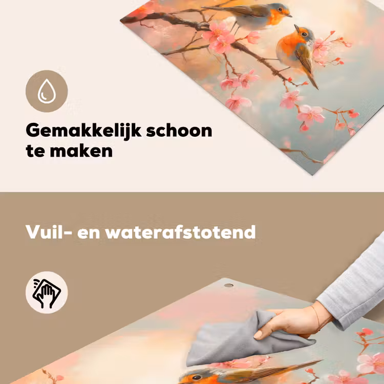 Roodborstjes - Sierlijk - Bloesemtak Inductie beschemer met haakjes klein -ky-schoon-nl