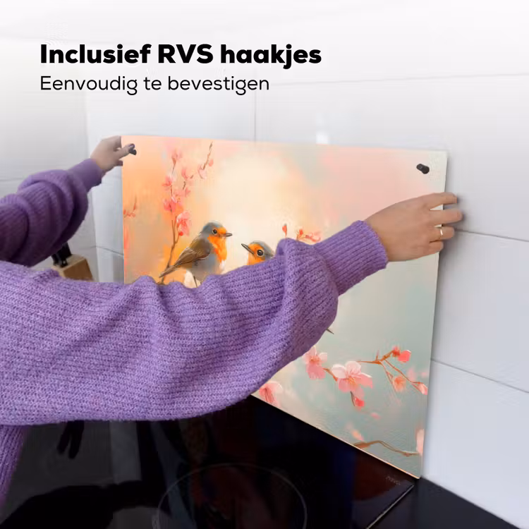 Roodborstjes - Sierlijk - Bloesemtak Inductie beschemer met haakjes klein -ky-ophangen-nl