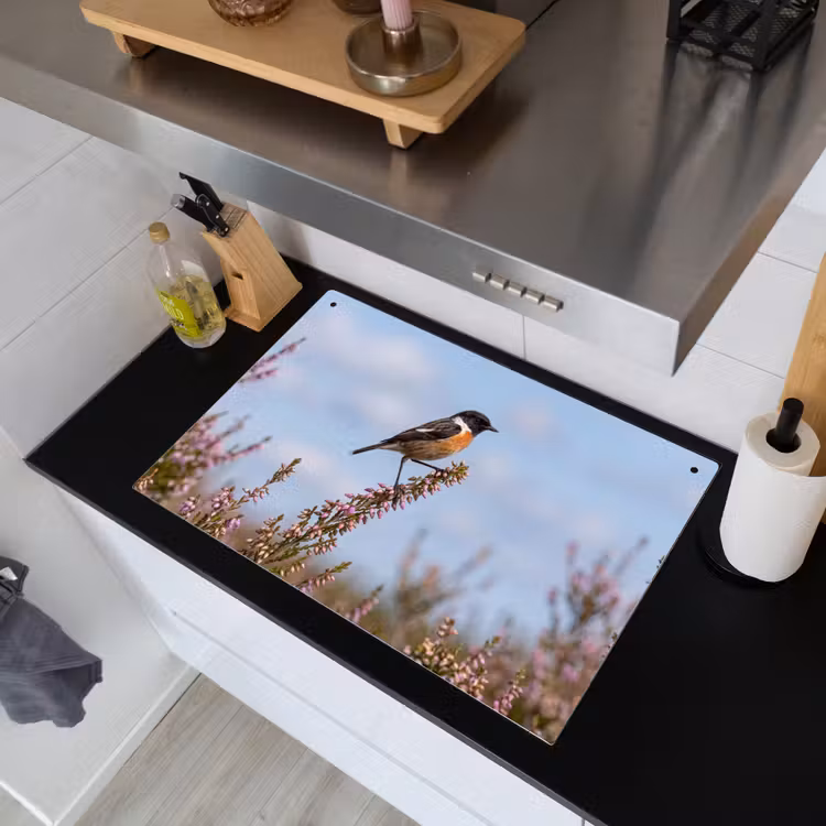 Roodborsttapuit - Heide - Paars - Natuur - Sfeervol Inductie beschemer met haakjes klein -sfeer1