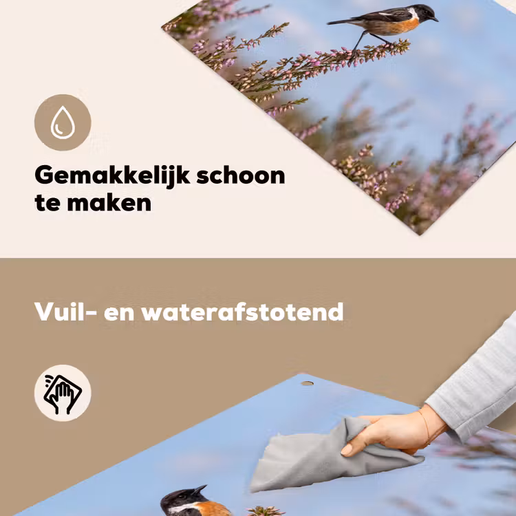 Roodborsttapuit - Heide - Paars - Natuur - Sfeervol Inductie beschemer met haakjes klein -ky-schoon-nl