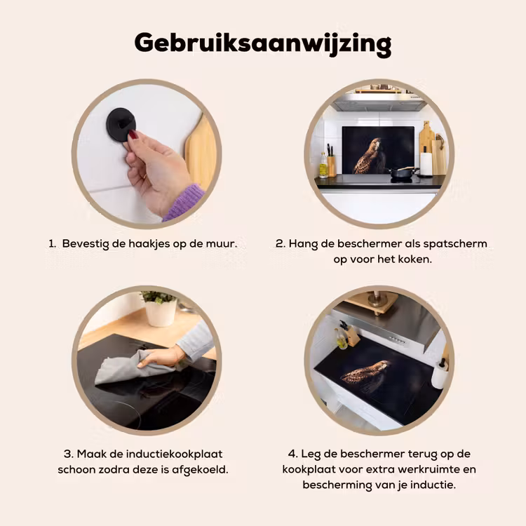 Roofvogel - Buizerd - Bruin Inductie beschemer met haakjes klein -ky-gebruik-nl
