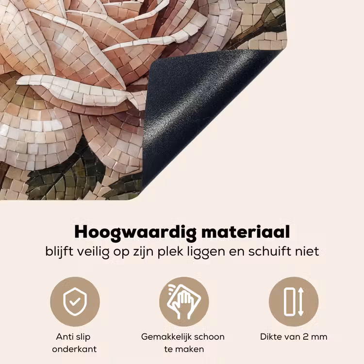 Roos - Mozaïek - Bloemen - Klassiek - Beige Inductie beschemer met haakjes klein -ky-onderkant-nl