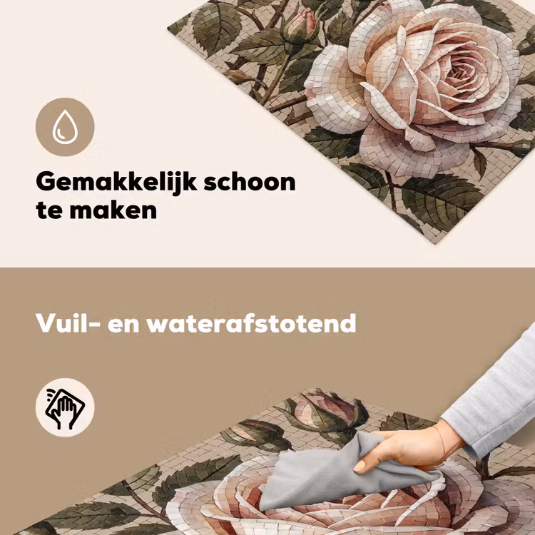 Roos - Mozaïek - Bloemen - Klassiek - Beige Inductie beschemer met haakjes klein -ky-schoon-nl