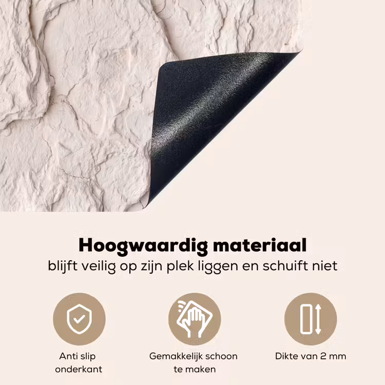 Rots - Structuur - Natuur - Beige - Abstract Inductie beschemer met haakjes klein -ky-onderkant-nl