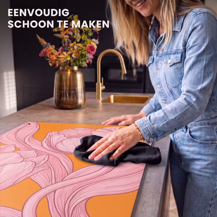Inductiebeschermer & spatscherm (2in1) - Roze bloemen - Modern - Roze bloemen - Modern Inductie beschemer met haakjes klein