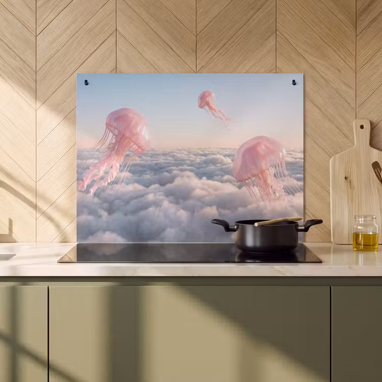 Inductiebeschermer & spatscherm (2in1) - Roze dier - Wolken - Roze dier - Wolken Inductie beschemer met haakjes klein