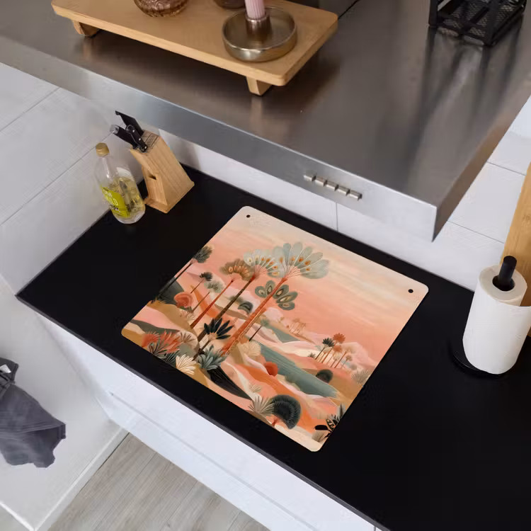 Roze landschap - Palmen - Water Inductie beschemer met haakjes middel -sfeer1