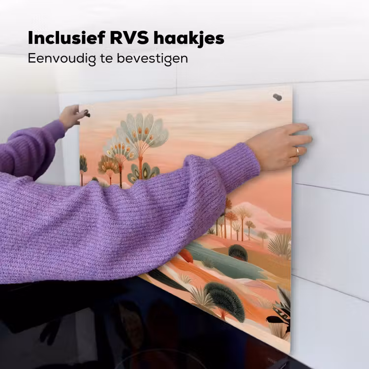 Roze landschap - Palmen - Water Inductie beschemer met haakjes middel -ky-ophangen-nl