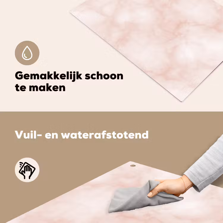Roze - Marmer - Crème Inductie beschemer met haakjes klein 777 -ky-schoon-nl