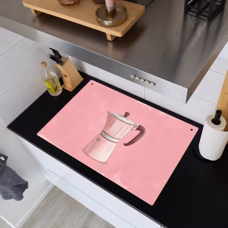 Roze - Mokkapot - Illustratie - Koffie Inductie beschemer met haakjes klein -sfeer1