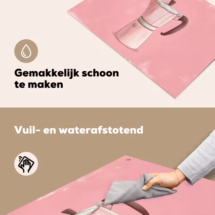 Roze - Mokkapot - Illustratie - Koffie Inductie beschemer met haakjes klein -ky-schoon-nl