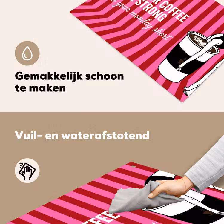 Roze - Strepen - Koffie - Maandag Inductie beschemer met haakjes klein -ky-schoon-nl