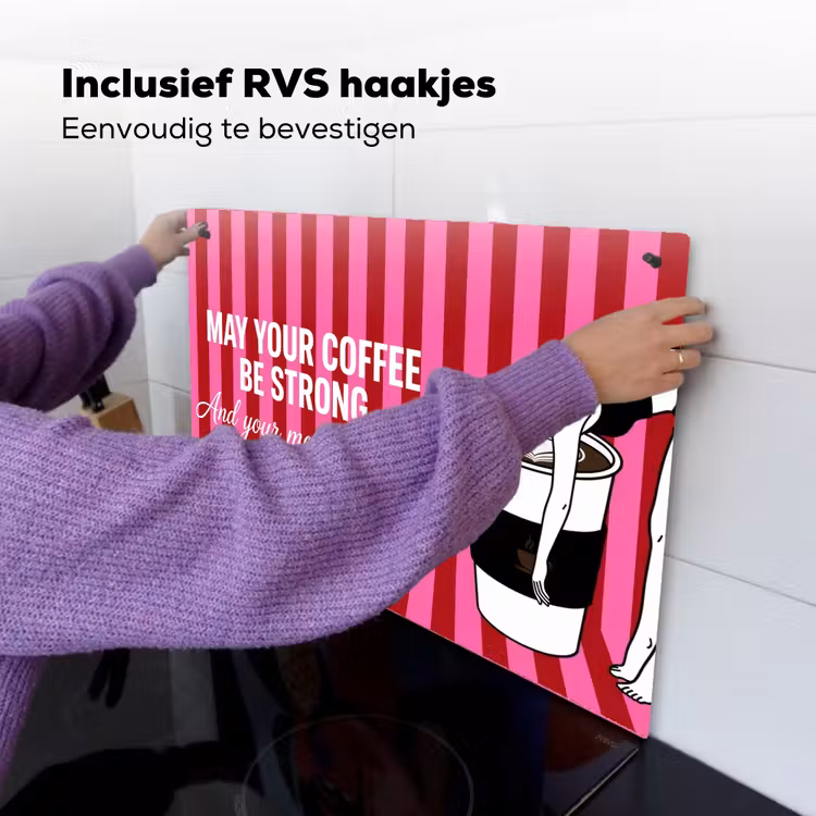 Roze - Strepen - Koffie - Maandag Inductie beschemer met haakjes klein -ky-ophangen-nl