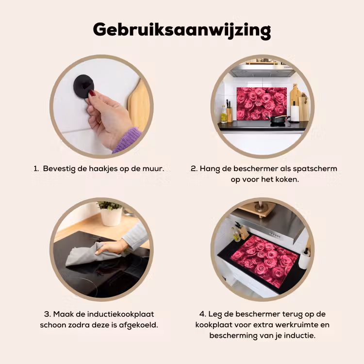 Rozen - Pink - Bloem Inductie beschemer met haakjes klein -ky-gebruik-nl