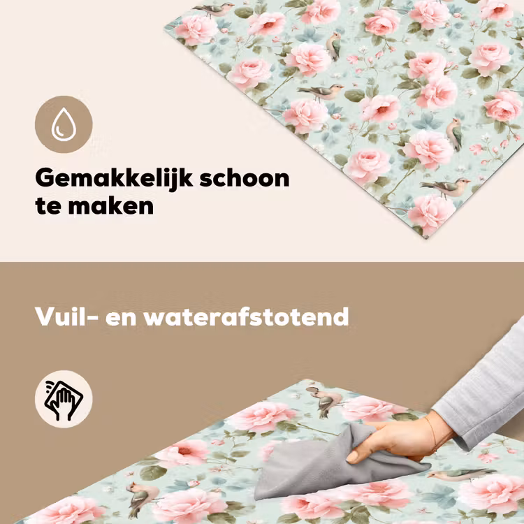 Rozen - Vogels - Pastel - Kleurrijk Inductie beschemer met haakjes klein 777 -ky-schoon-nl