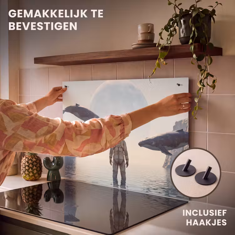 Inductiebeschermer & spatscherm (2in1) - Ruimtevaarder - Walvis - Fantasie - Ruimtevaarder - Walvis - Fantasie Inductie beschemer met haakjes klein