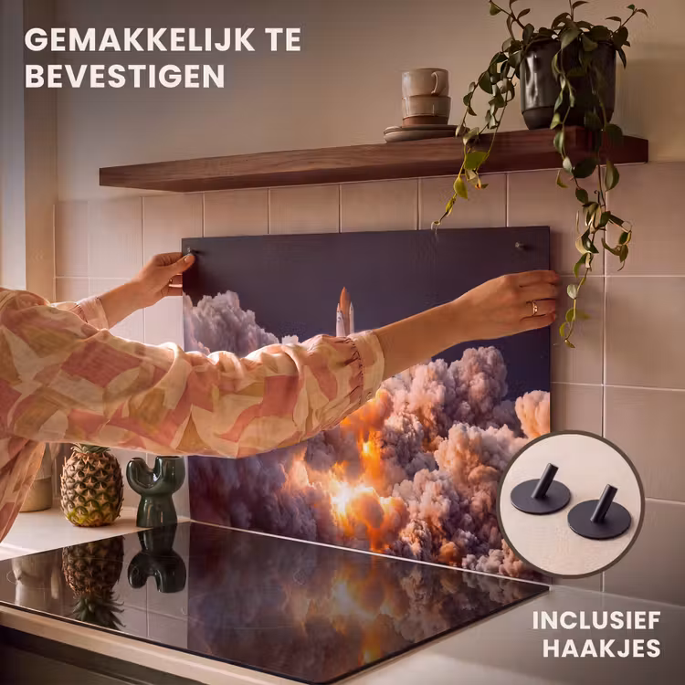 Inductiebeschermer & spatscherm (2in1) - Ruimtevaartuig - Lancering - Sterren - Ruimtevaartuig - Lancering - Sterren Inductie beschemer met haakjes klein