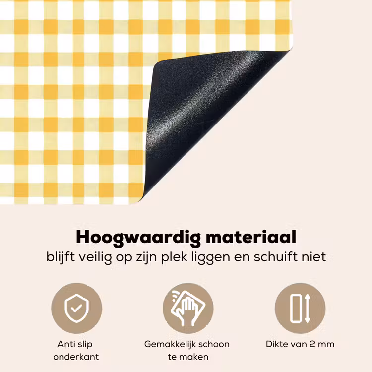Ruit - Gingham - Klassiek - Geel en Wit Inductie beschemer met haakjes klein 777 -ky-onderkant-nl