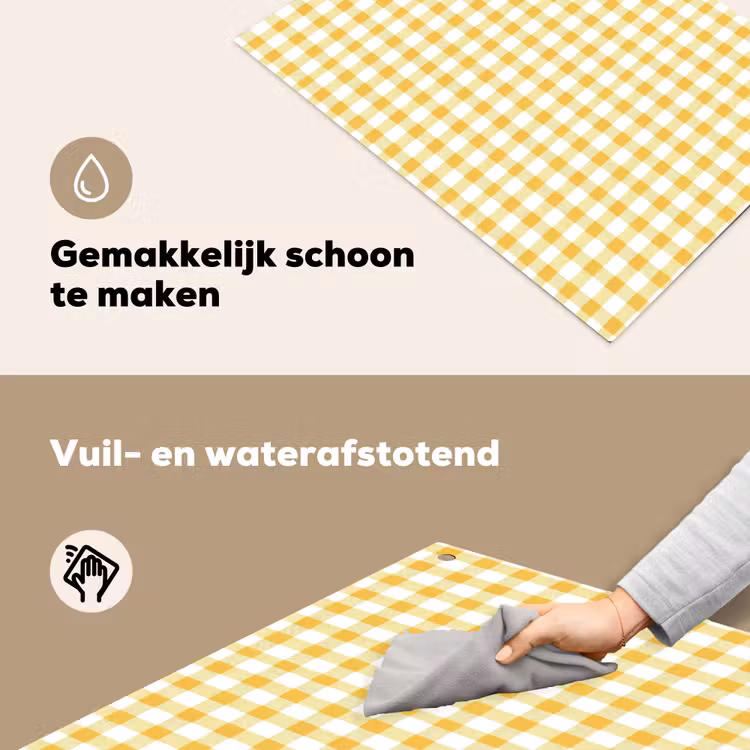 Ruit - Gingham - Klassiek - Geel en Wit Inductie beschemer met haakjes klein 777 -ky-schoon-nl