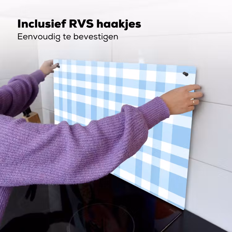 Ruit - Patroon - Blauw Inductie beschemer met haakjes klein 777 -ky-ophangen-nl