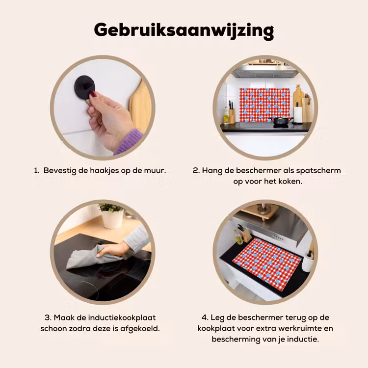 Ruit - Sterren - Rood Inductie beschemer met haakjes klein 777 -ky-gebruik-nl
