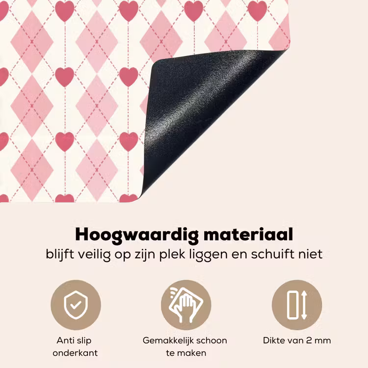 Ruiten - Klassiek - Roze - Wit Inductie beschemer met haakjes klein 777 -ky-onderkant-nl
