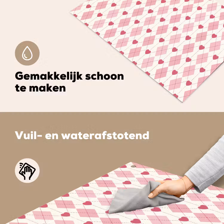 Ruiten - Klassiek - Roze - Wit Inductie beschemer met haakjes klein 777 -ky-schoon-nl