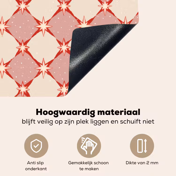 Ruiten - Sterren - Vintage - Oudroze - Rood Inductie beschemer met haakjes klein 777 -ky-onderkant-nl