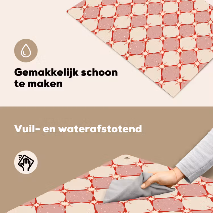 Ruiten - Sterren - Vintage - Oudroze - Rood Inductie beschemer met haakjes klein 777 -ky-schoon-nl