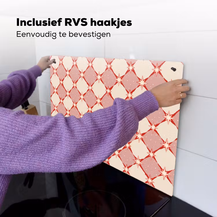 Ruiten - Sterren - Vintage - Oudroze - Rood Inductie beschemer met haakjes klein 777 -ky-ophangen-nl