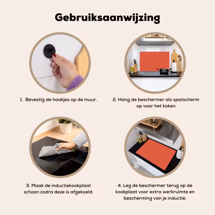 Rustic - Clay - Oranje Inductie beschemer met haakjes klein 777 -ky-gebruik-nl