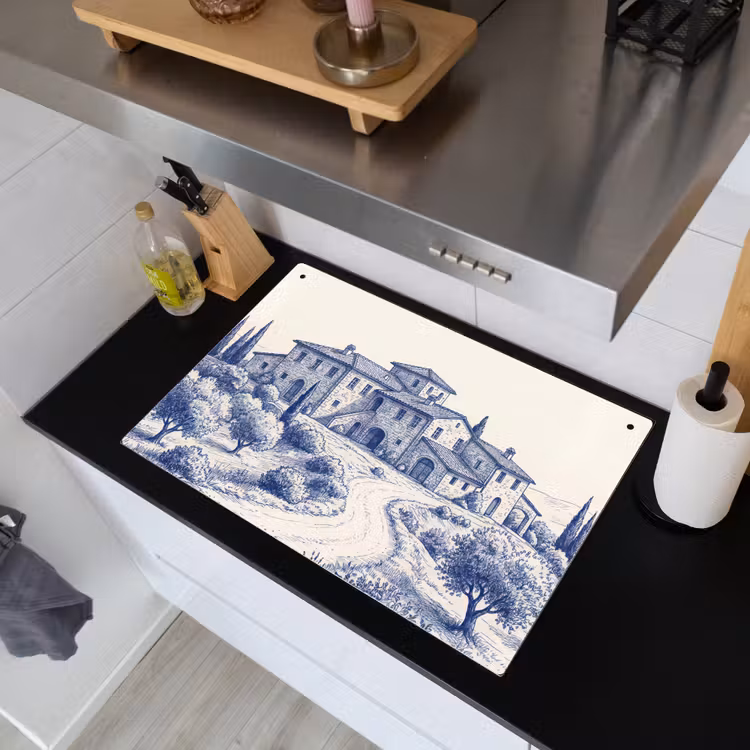 Rustiek - Landgoed - Blauw Inductie beschemer met haakjes klein -sfeer1
