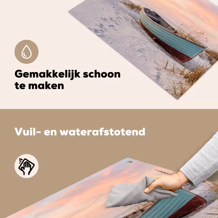 Rustiek - Roeiboot - Zandstrand Inductie beschemer met haakjes klein -ky-schoon-nl