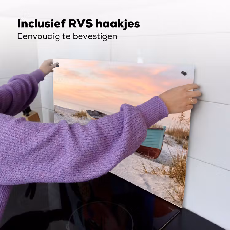 Rustiek - Roeiboot - Zandstrand Inductie beschemer met haakjes klein -ky-ophangen-nl