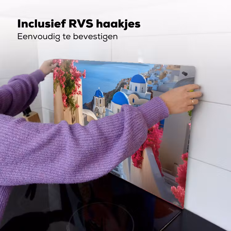 Santorini - Bloemen - Griekenland Inductie beschemer met haakjes klein -ky-ophangen-nl