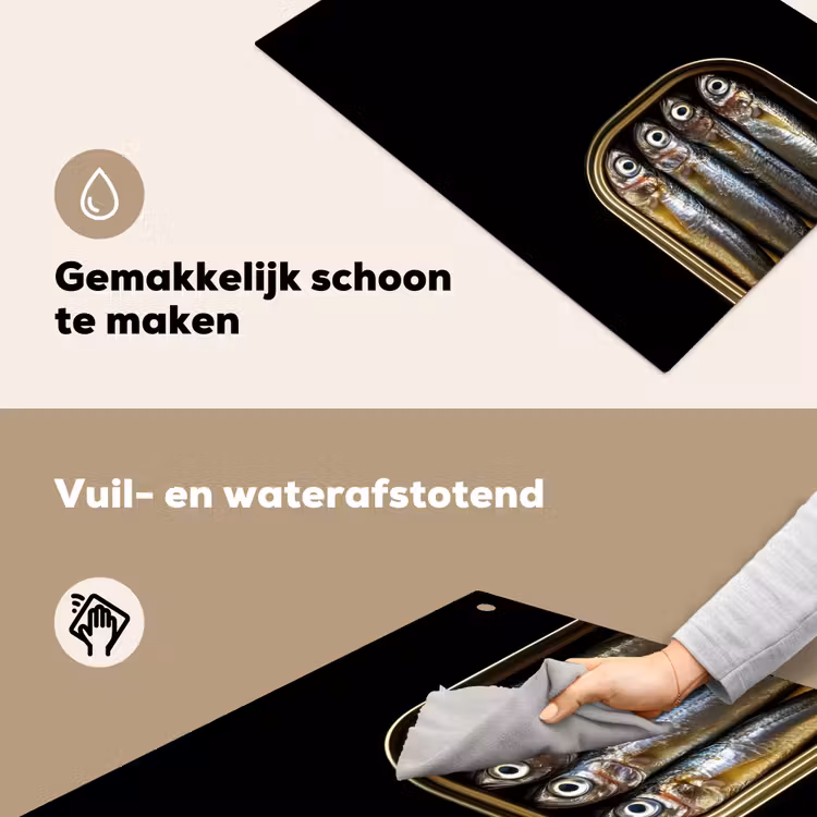 Sardines - Blik - Zwart - Vissen Inductie beschemer met haakjes klein -ky-schoon-nl