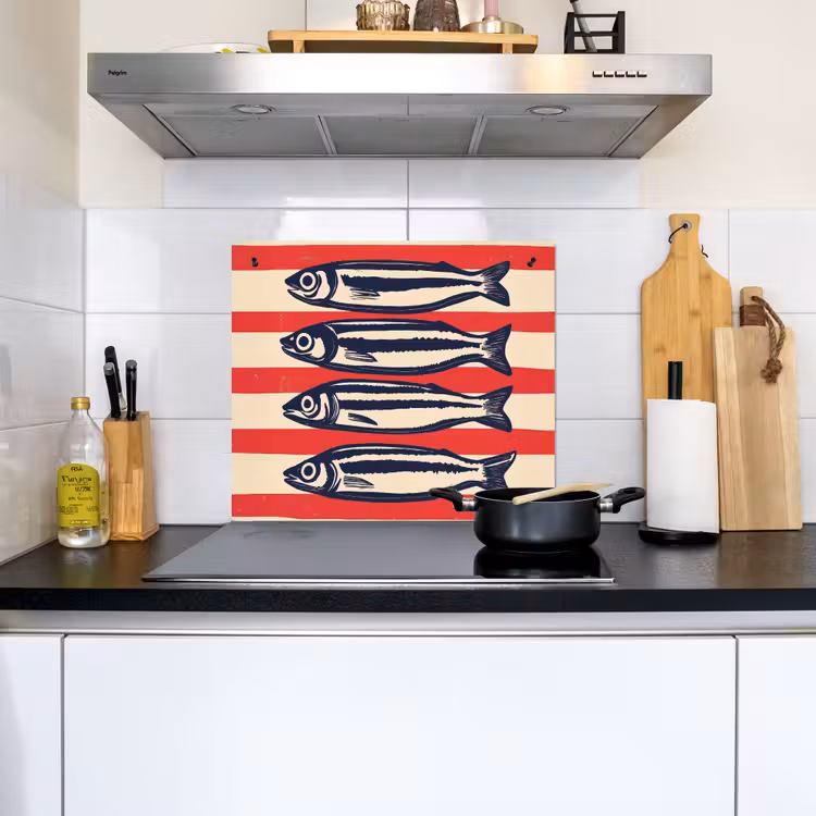 Sardines - Rood en beige strepen Inductie beschemer met haakjes middel -sfeer2