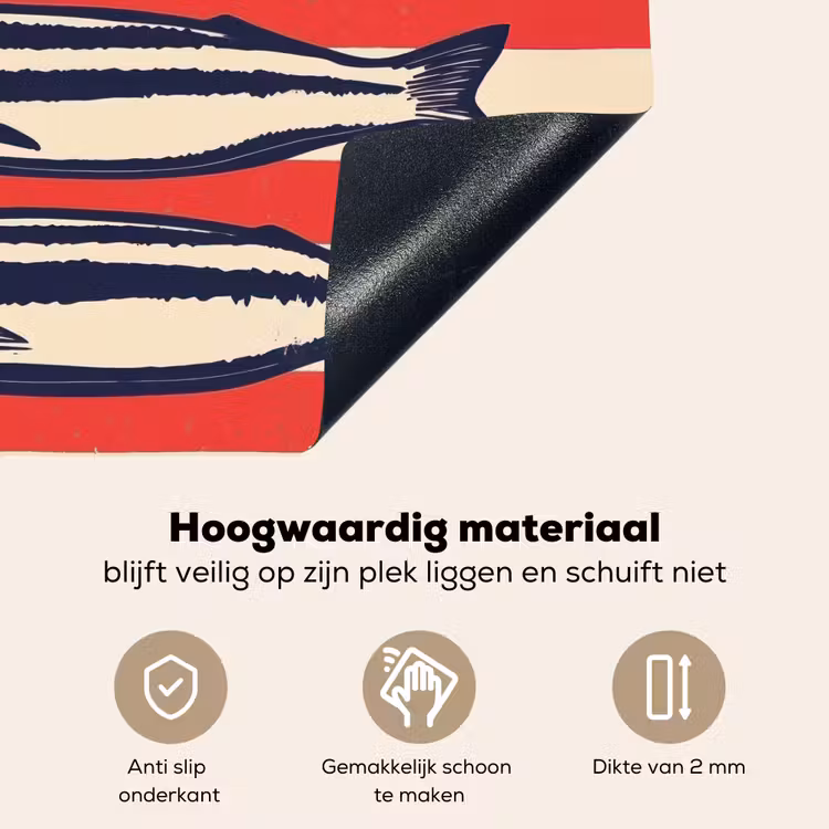 Sardines - Rood en beige strepen Inductie beschemer met haakjes middel -ky-onderkant-nl