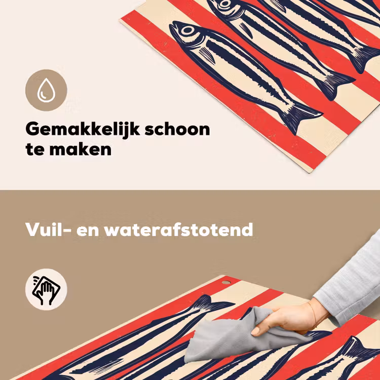 Sardines - Rood en beige strepen Inductie beschemer met haakjes middel -ky-schoon-nl