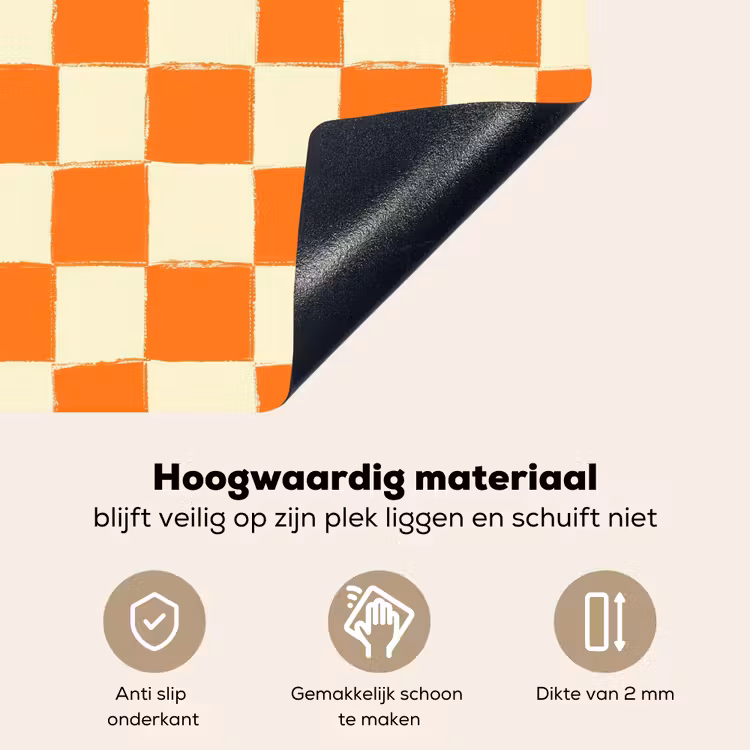Schaak - Patroon - Oranje Inductie beschemer met haakjes klein 777 -ky-onderkant-nl