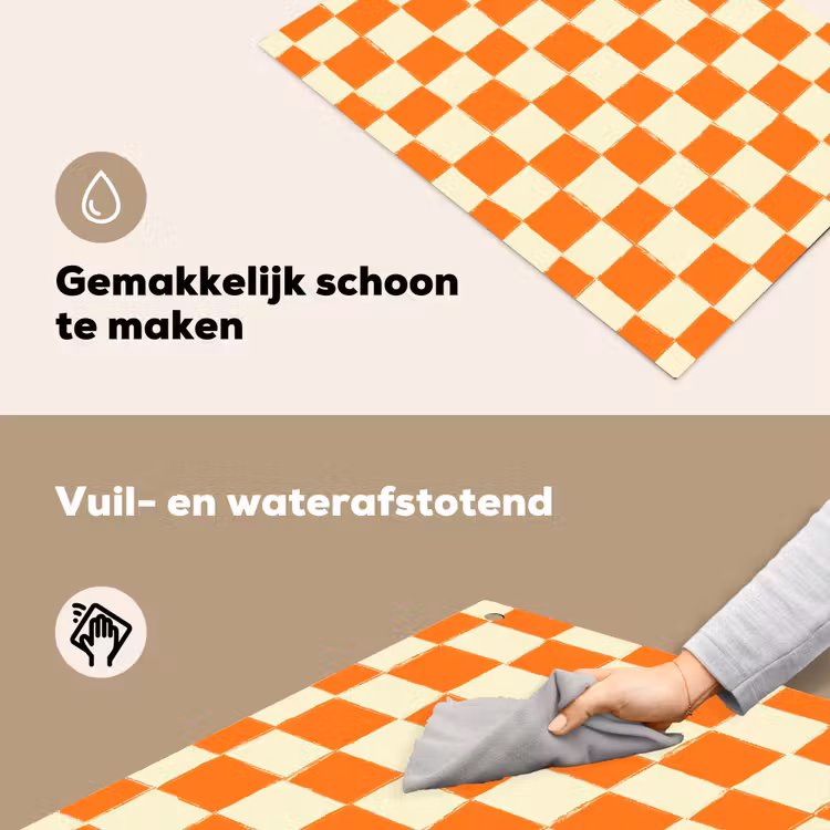 Schaak - Patroon - Oranje Inductie beschemer met haakjes klein 777 -ky-schoon-nl