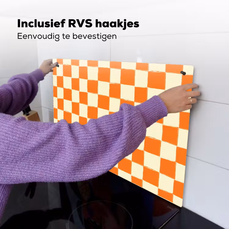 Schaak - Patroon - Oranje Inductie beschemer met haakjes klein 777 -ky-ophangen-nl