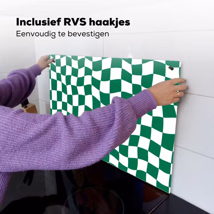 Schaakbord - Golvend - Groen Inductie beschemer met haakjes klein 777 -ky-ophangen-nl