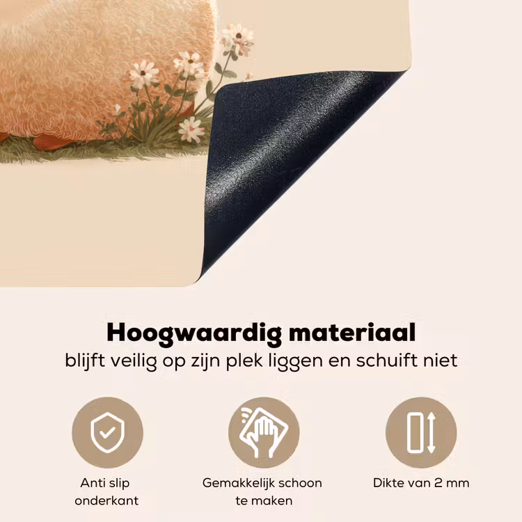 Schaap - Beige - Bloemen Inductie beschemer met haakjes middel -ky-onderkant-nl